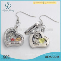 Pendientes de cristal flotantes del locket del diseñador de la forma del corazón openable con precio al por mayor magnético